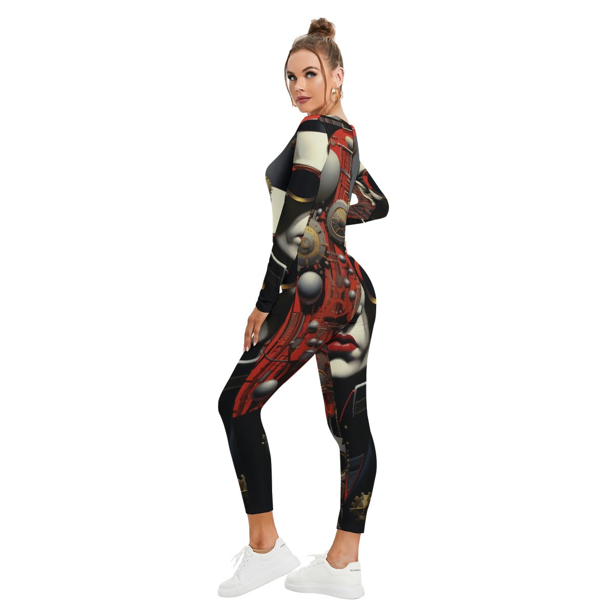 All-Over Print Women's Plunging Neck Jumpsuit