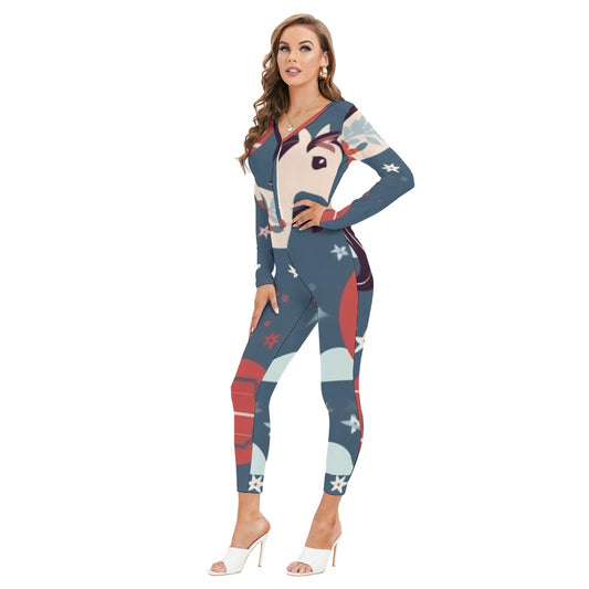 All-Over Print Women's Plunging Neck Jumpsuit