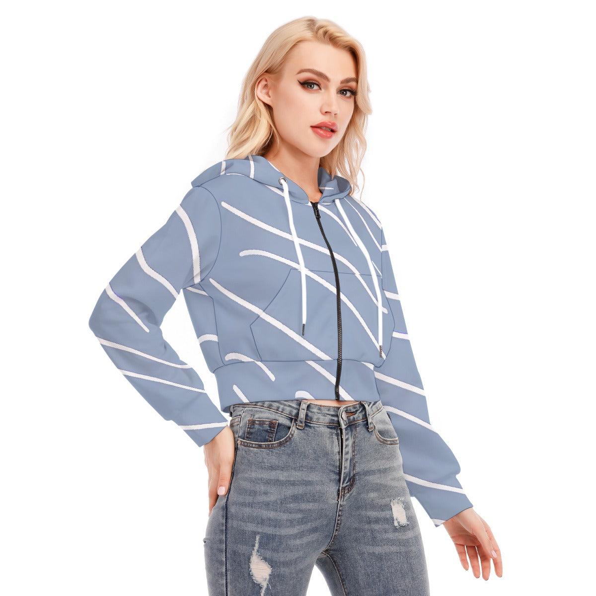 All-Over Print Women's Crop Top Hoodie With Zipper Closure