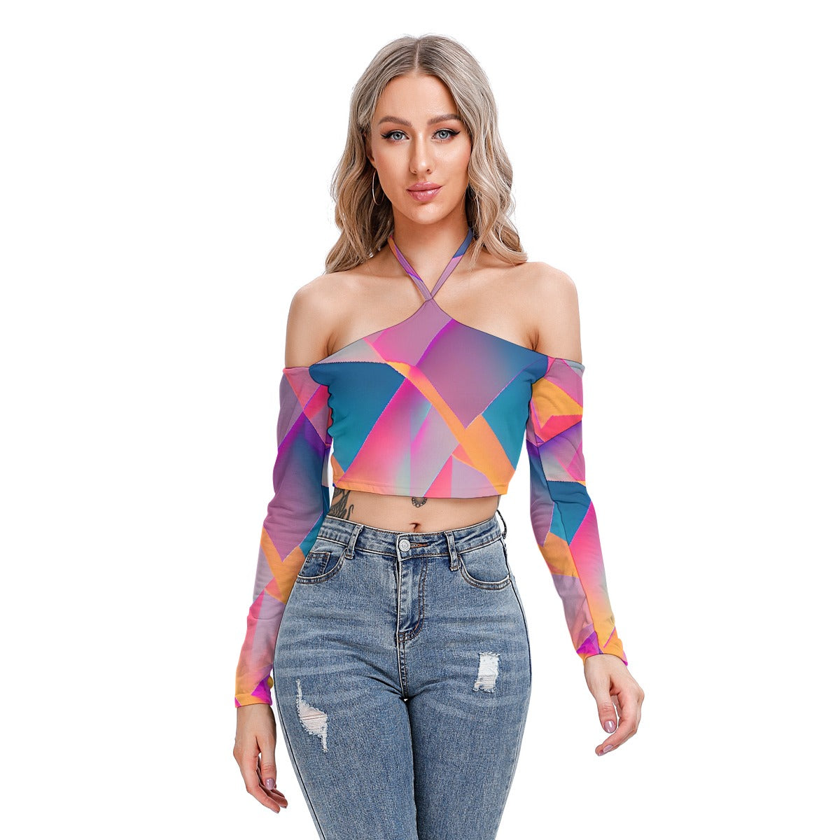 All-Over Print Women's Halter Lace-up Top