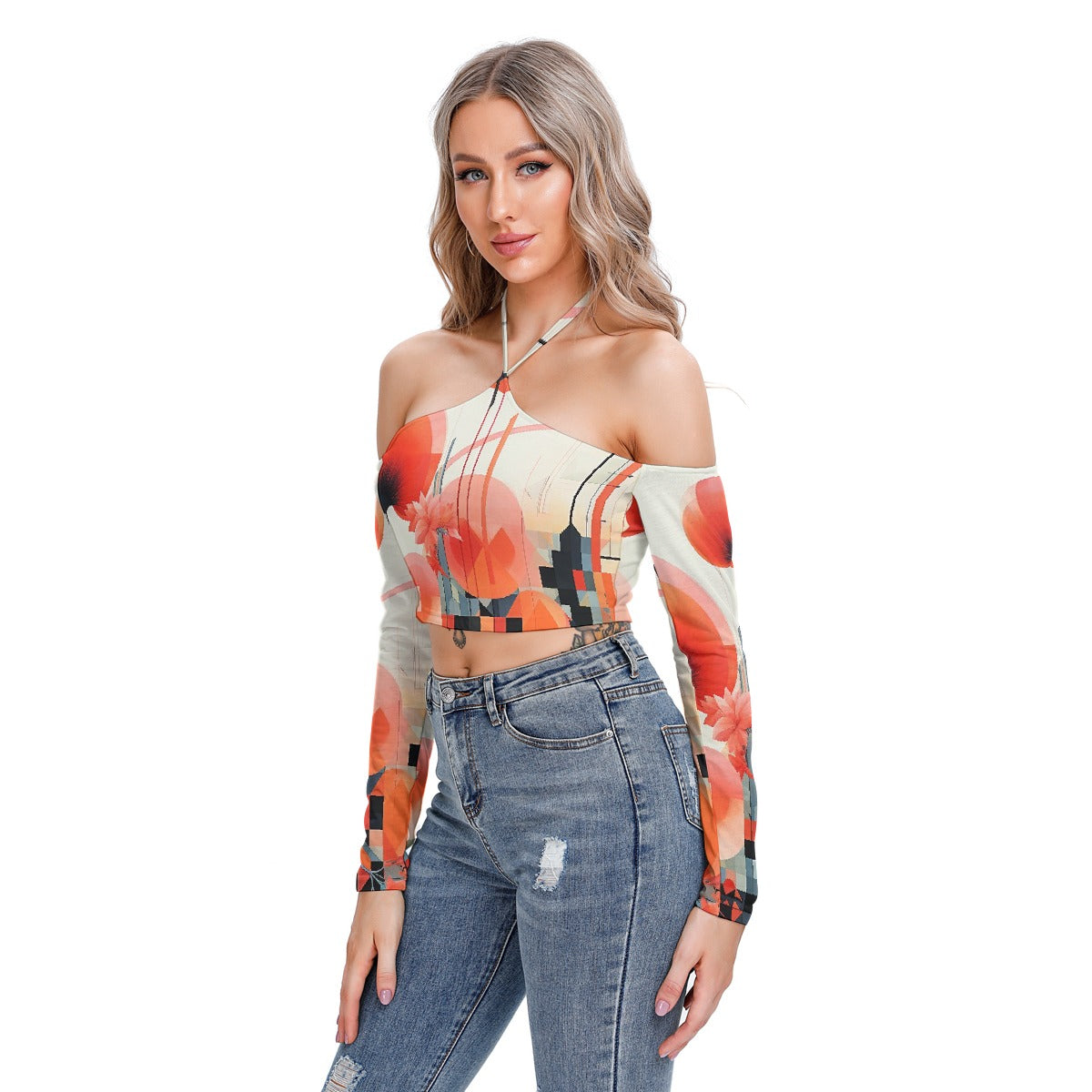 All-Over Print Women's Halter Lace-up Top