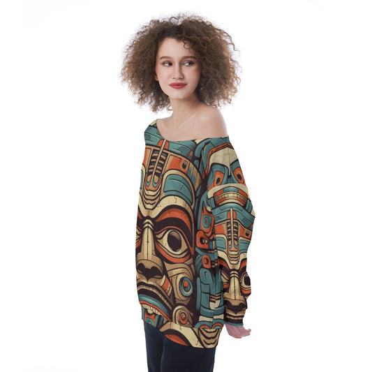 All-Over Print Oversized Women's Off-Shoulder Sweatshirt