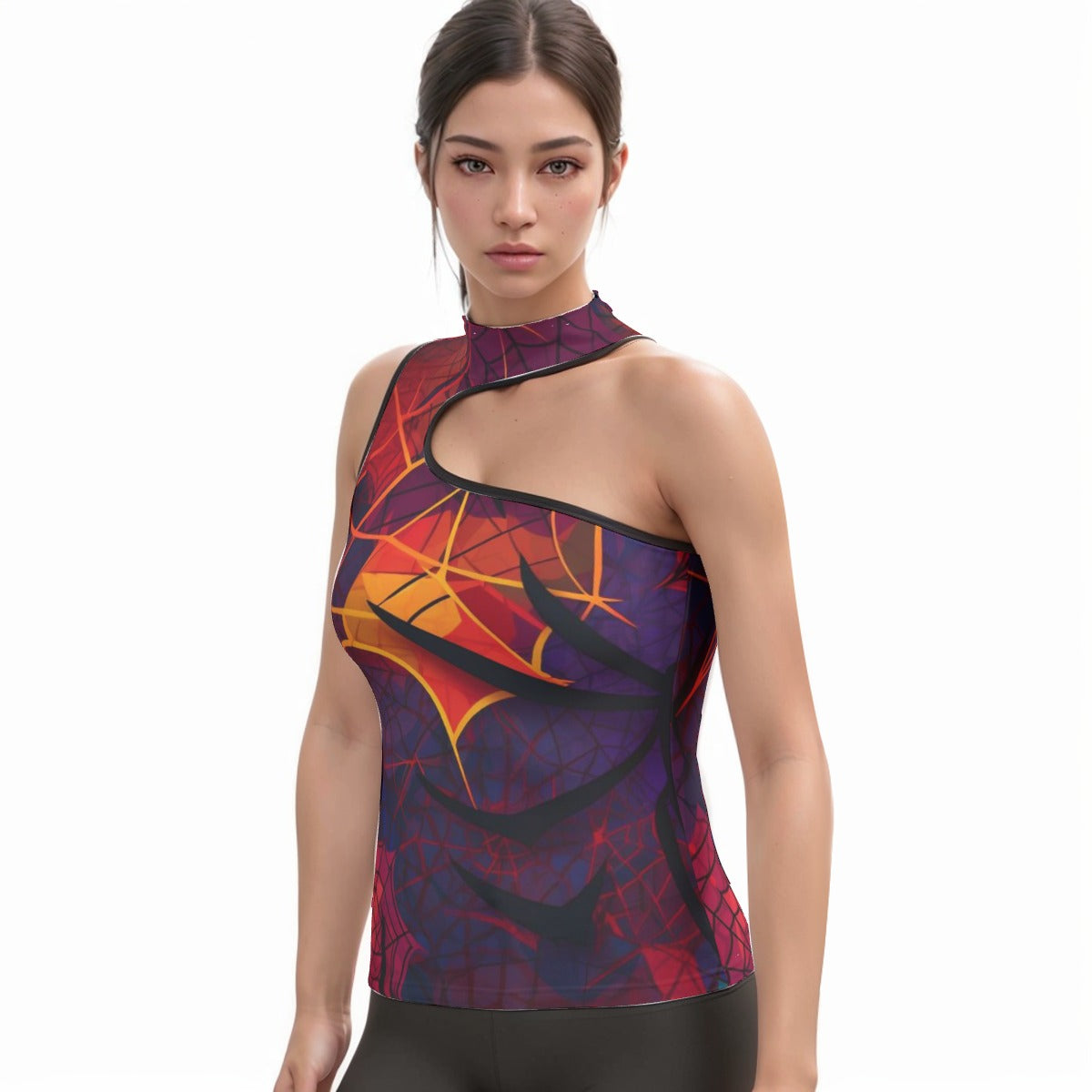 All-Over Print Women's Halter Sleeveless Asymmetrical Tank Top