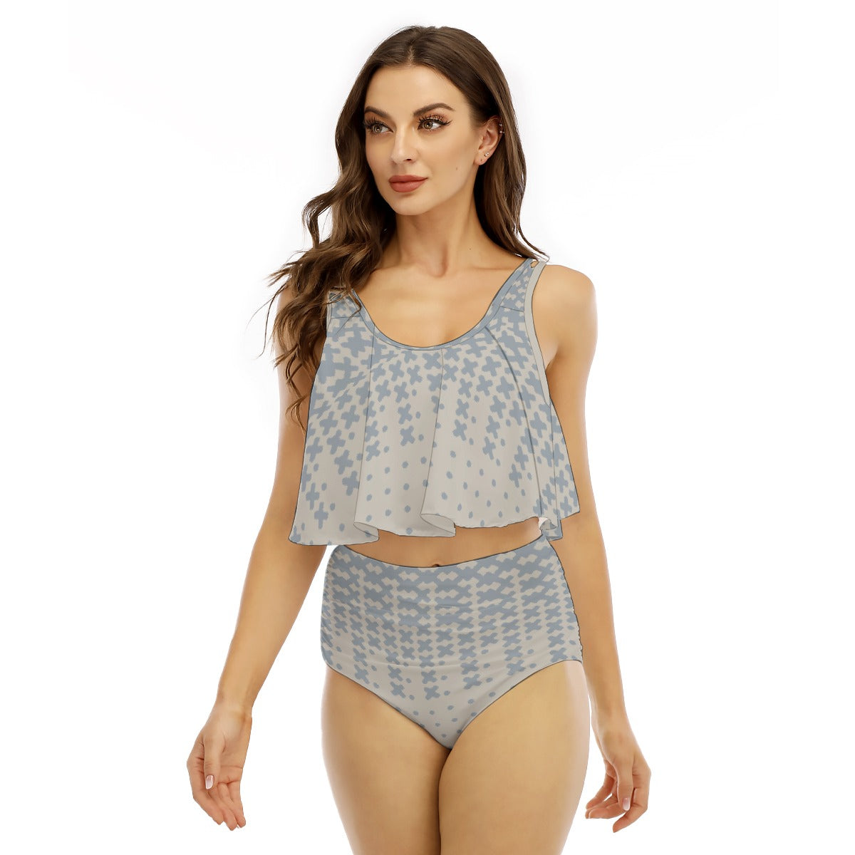 All-Over Print Women's Ruffled Vest Bikini Swimsuit