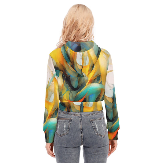 All-Over Print Women's Crop Top Hoodie With Zipper Closure