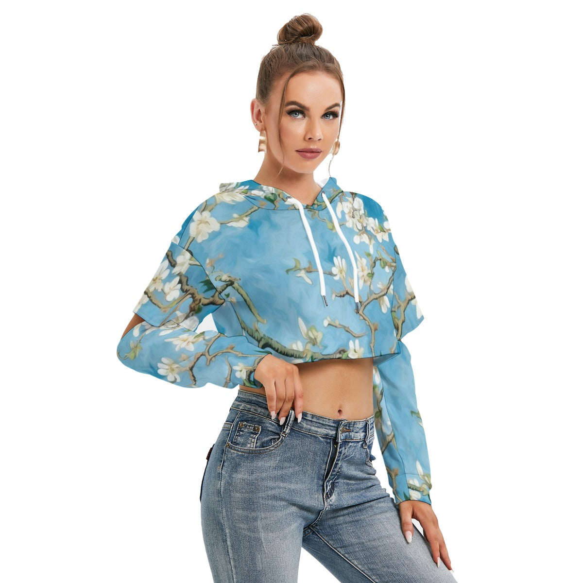 All-Over Print Women's Heavy Fleece Hoodie With Hollow Out Sleeve
