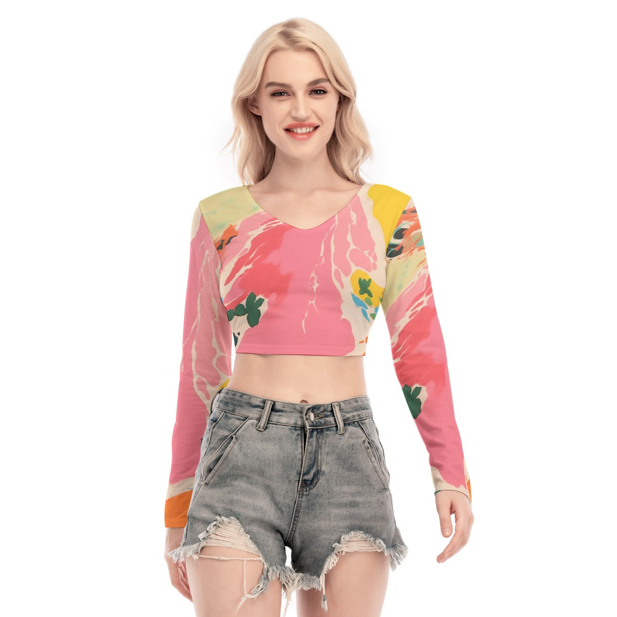 All-Over Print Women's Back Hollow T-shirt With Strap