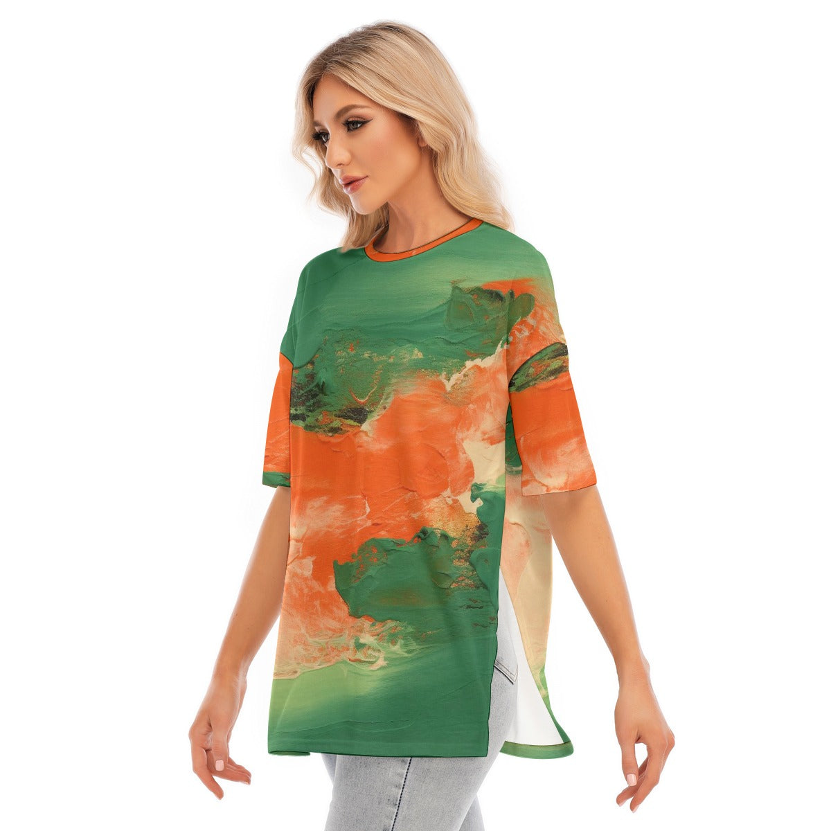 All-Over Print Women's Short Sleeves T-shirt With Hem Split
