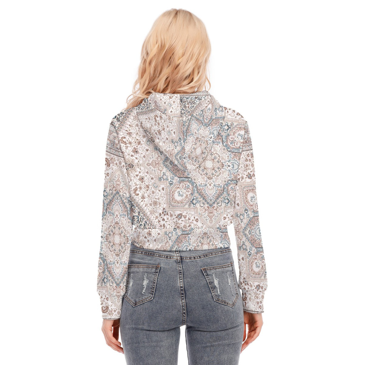 All-Over Print Women's Crop Top Hoodie With Zipper Closure