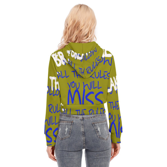 All-Over Print Women's Crop Top Hoodie With Zipper Closure