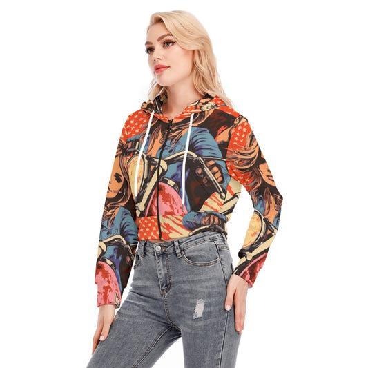 All-Over Print Women's Crop Top Hoodie With Zipper Closure