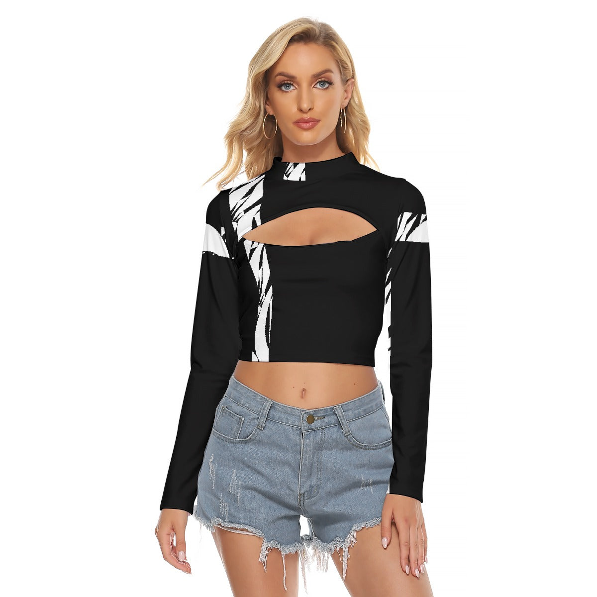 All-Over Print Women's Hollow Chest Keyhole Tight Crop Top