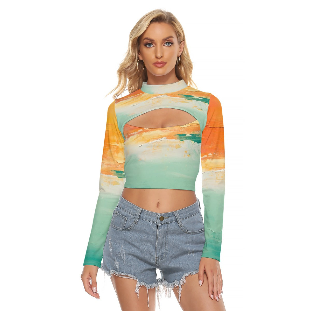 All-Over Print Women's Hollow Chest Keyhole Tight Crop Top