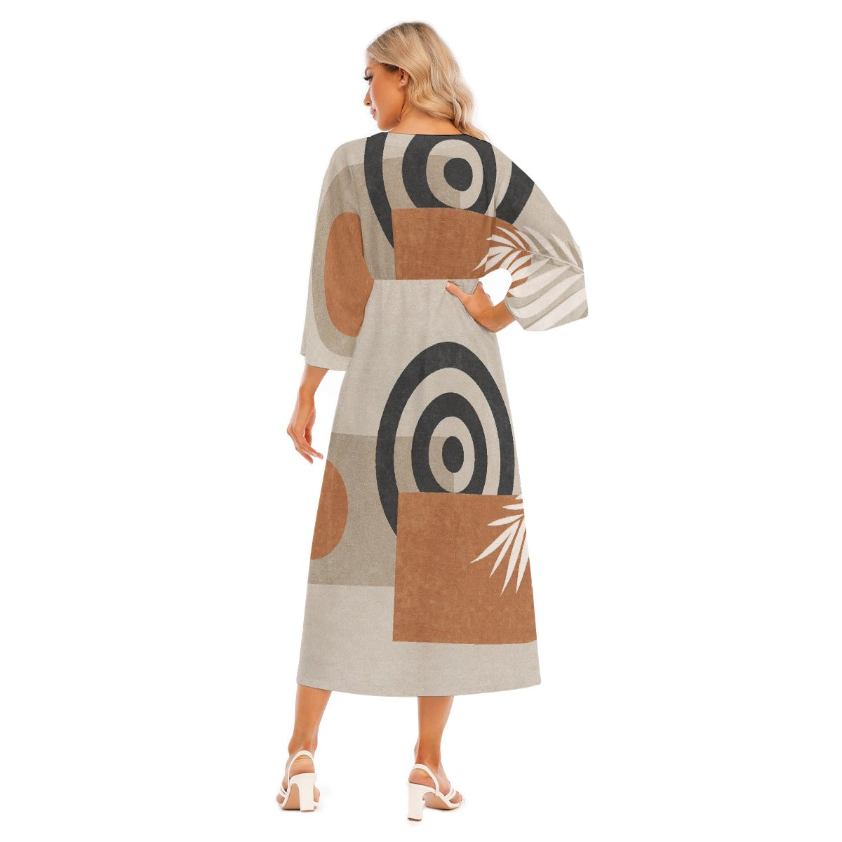 All-Over Print Women's Mid-Sleeve Long Dress