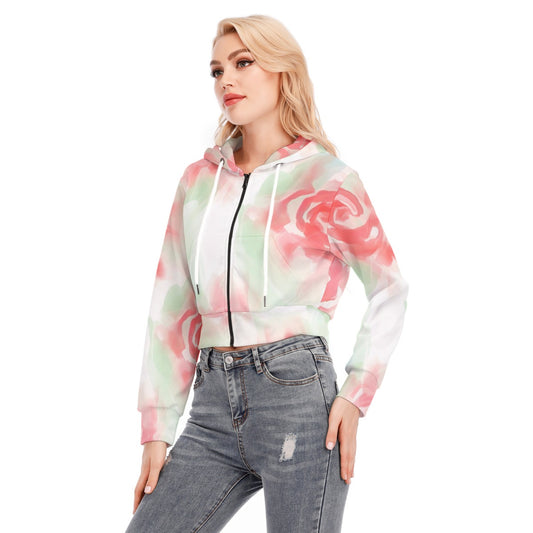 All-Over Print Women's Crop Top Hoodie With Zipper Closure