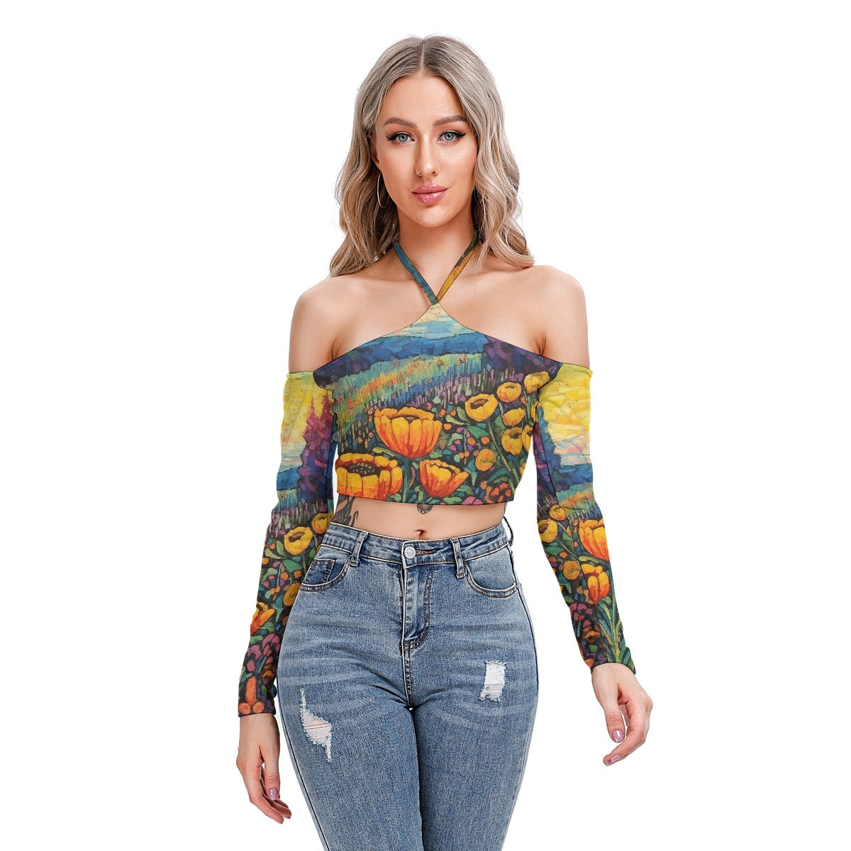 All-Over Print Women's Halter Lace-up Top