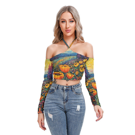 All-Over Print Women's Halter Lace-up Top