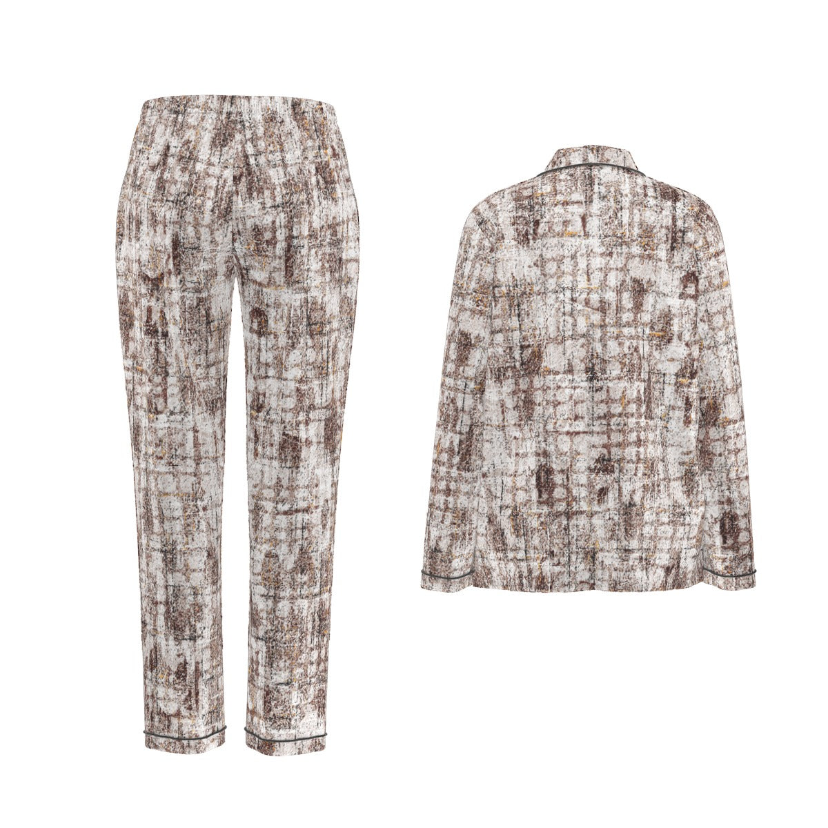 All-Over Print Women's Long Sleeve Pajama Set With Black Contrast Piping