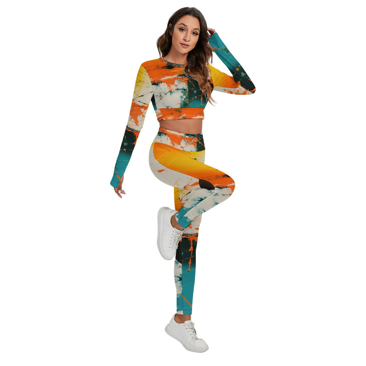 All-Over Print Women's Sport Set With Backless Top And Leggings