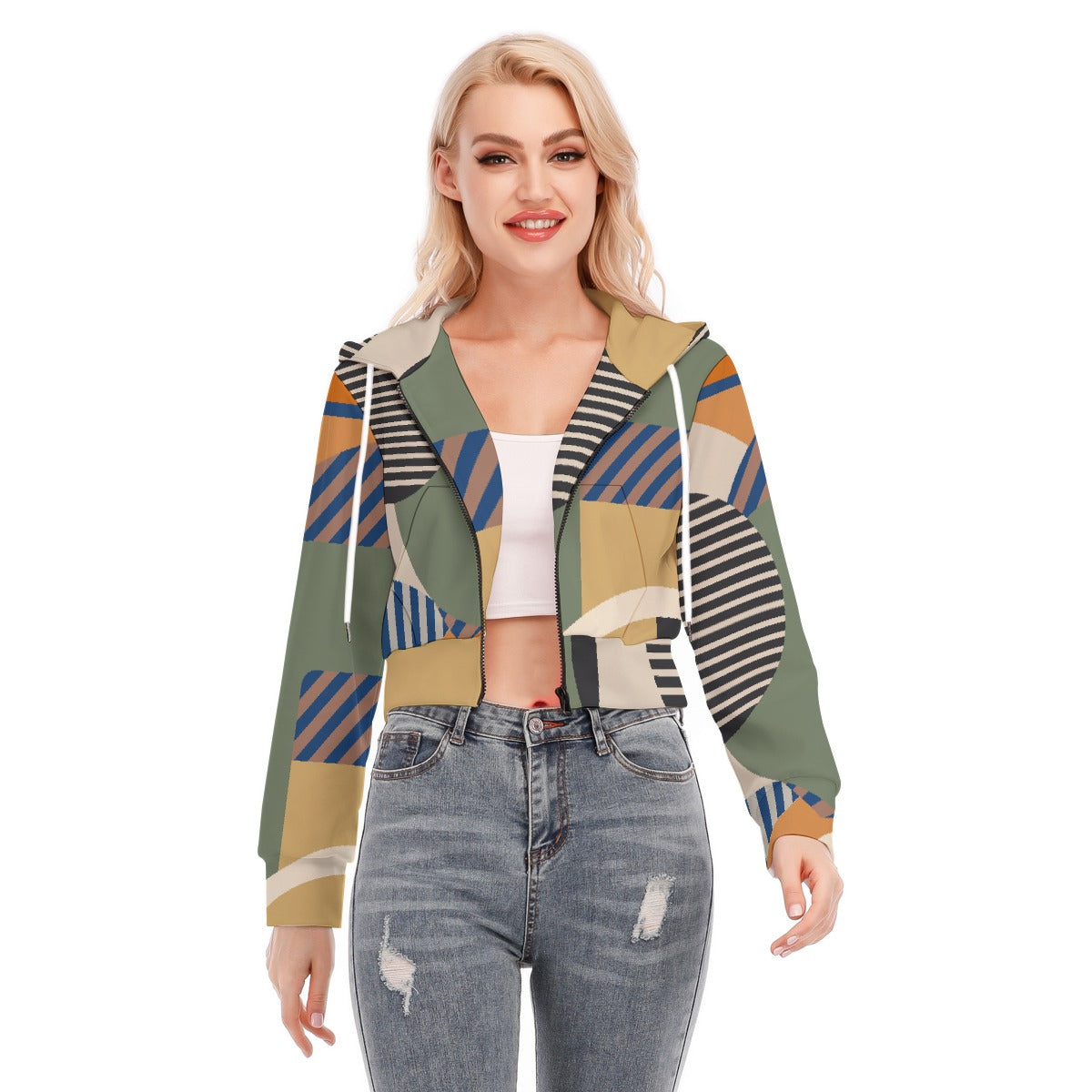 All-Over Print Women's Crop Top Hoodie With Zipper Closure