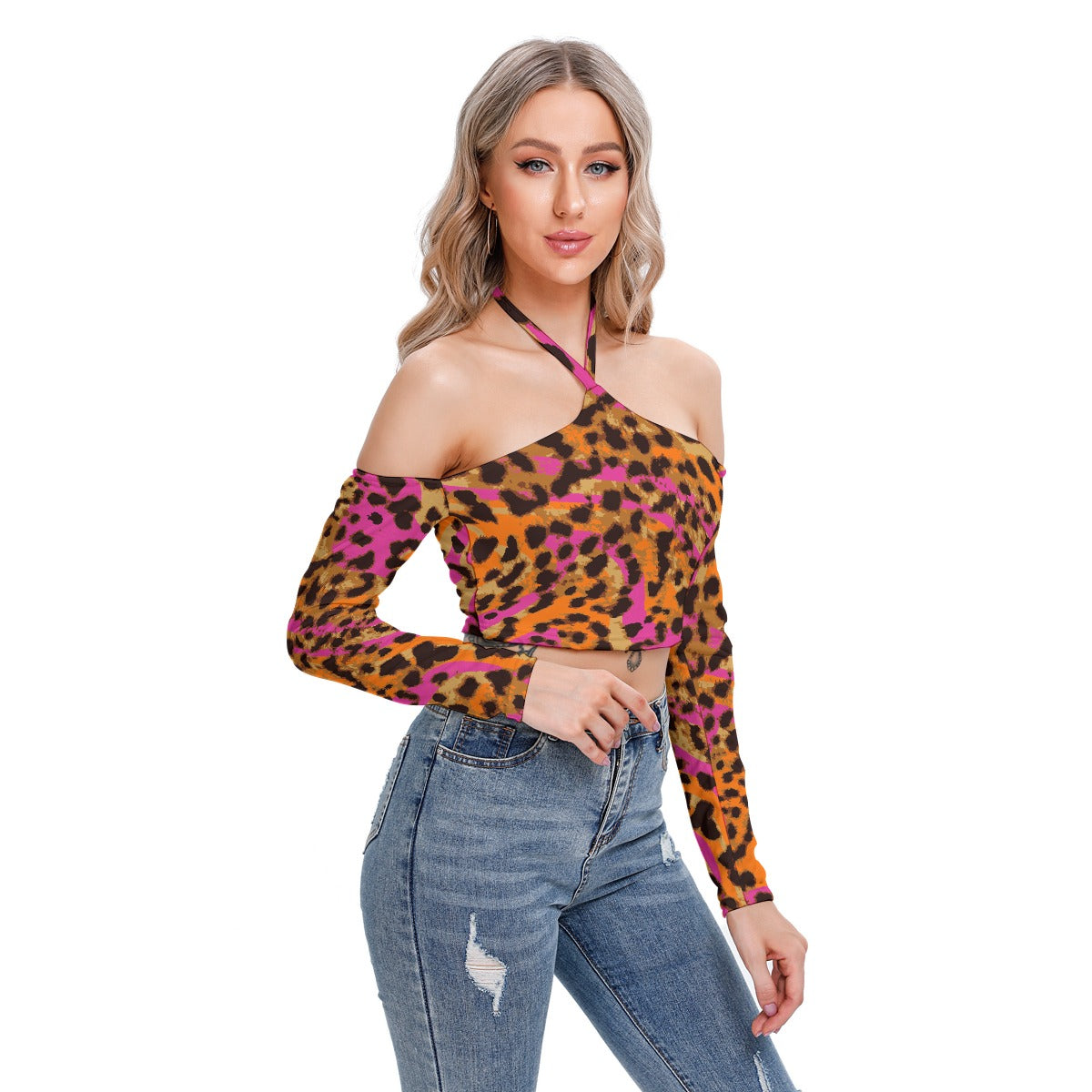 All-Over Print Women's Halter Lace-up Top