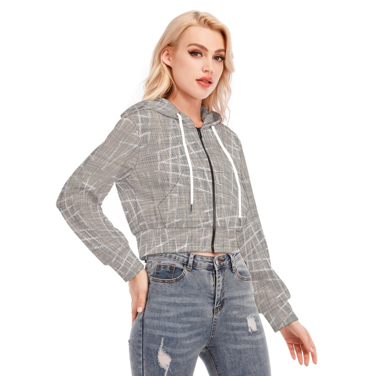 All-Over Print Women's Crop Top Hoodie With Zipper Closure