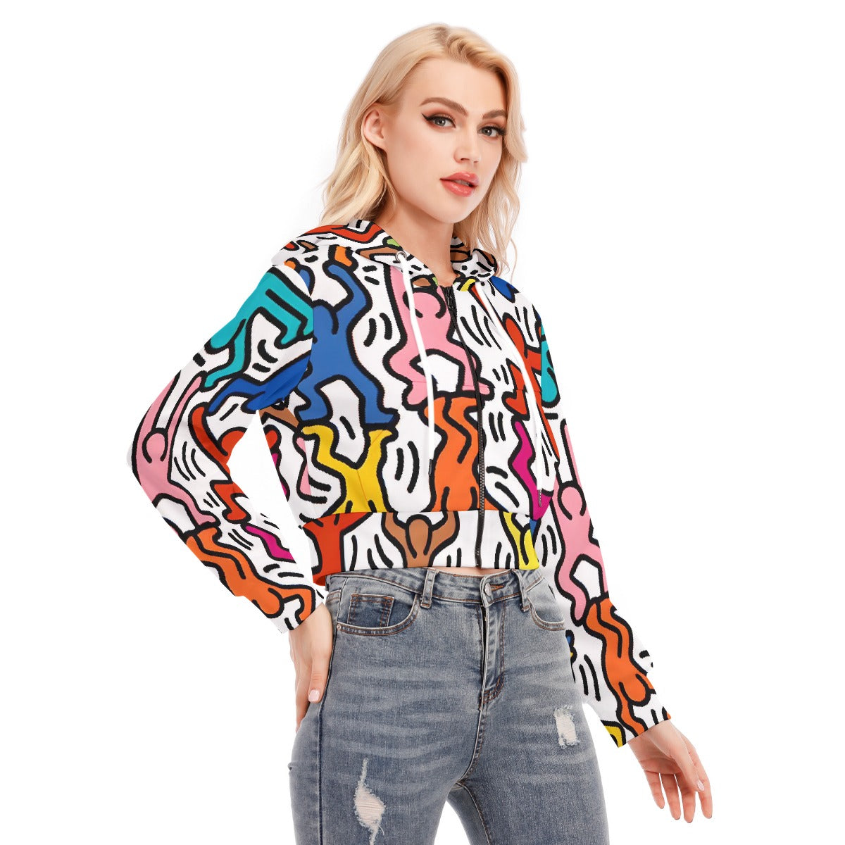 All-Over Print Women's Crop Top Hoodie With Zipper Closure