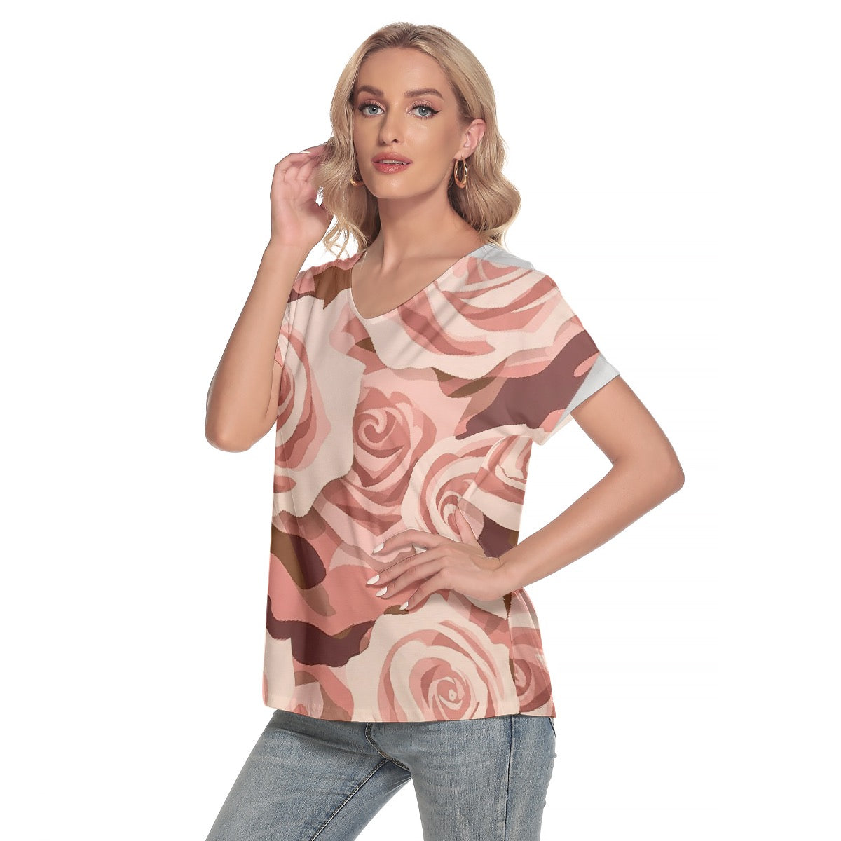 All-Over Print Women's Loose V-neck Short Sleeve T-shirt