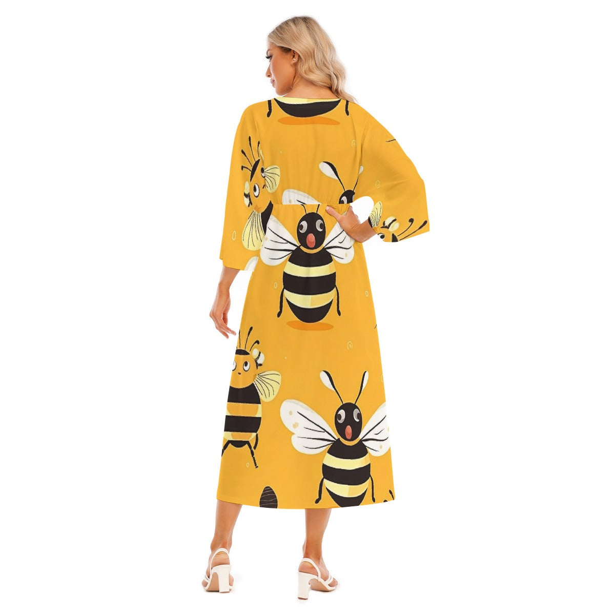 All-Over Print Women's Mid-Sleeve Long Dress