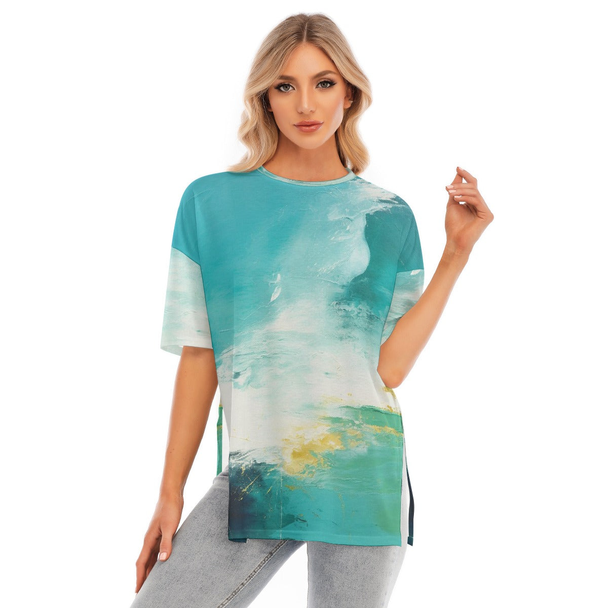 All-Over Print Women's Short Sleeves T-shirt With Hem Split
