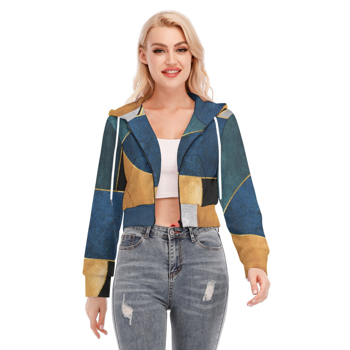 All-Over Print Women's Crop Top Hoodie With Zipper Closure