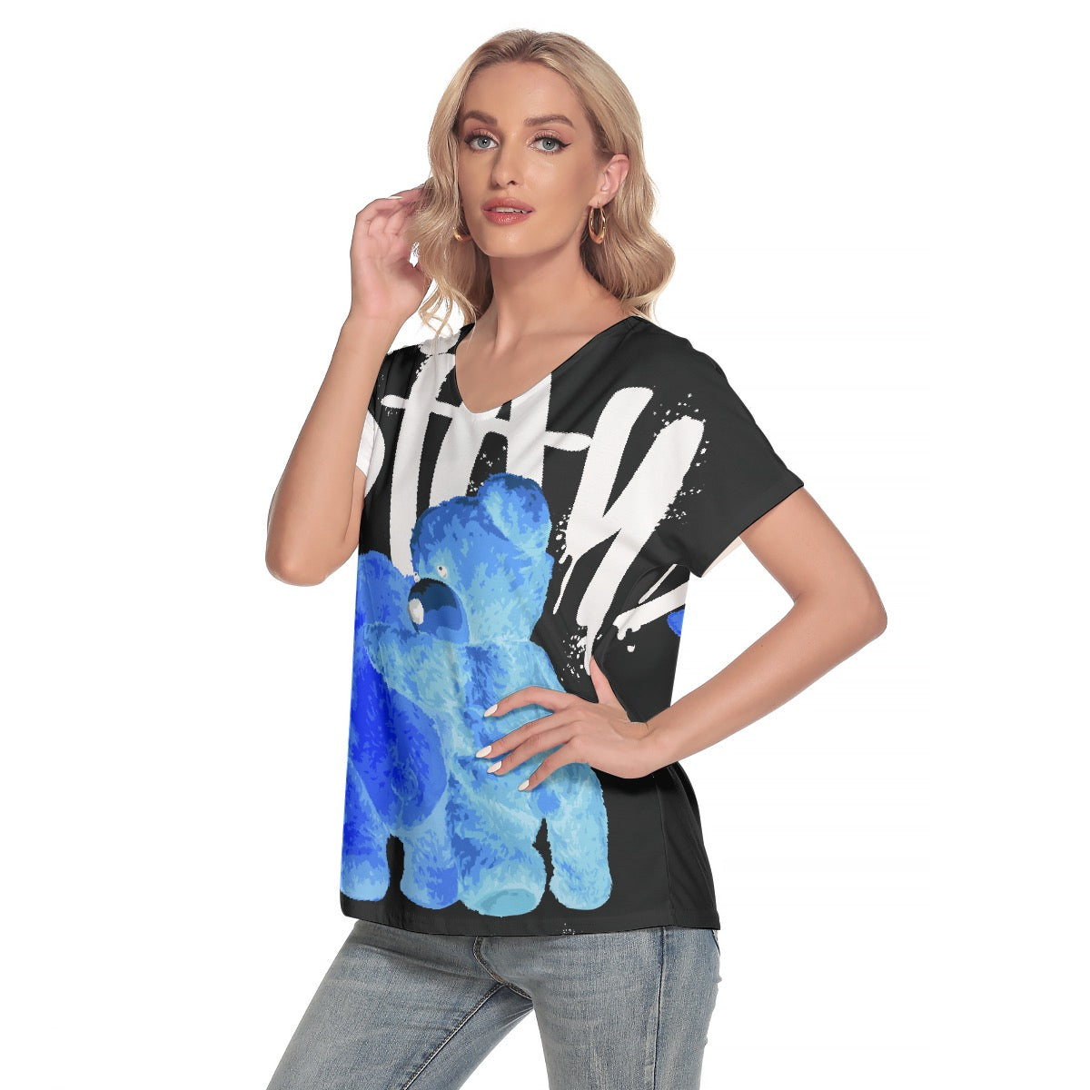 All-Over Print Women's Loose V-neck Short Sleeve T-shirt