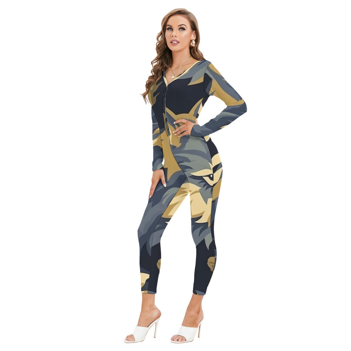 All-Over Print Women's Plunging Neck Jumpsuit