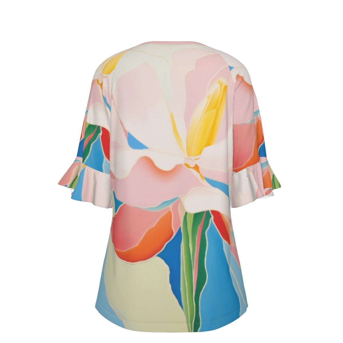 All-Over Print V-neck Women's T-shirt With Bell Sleeve