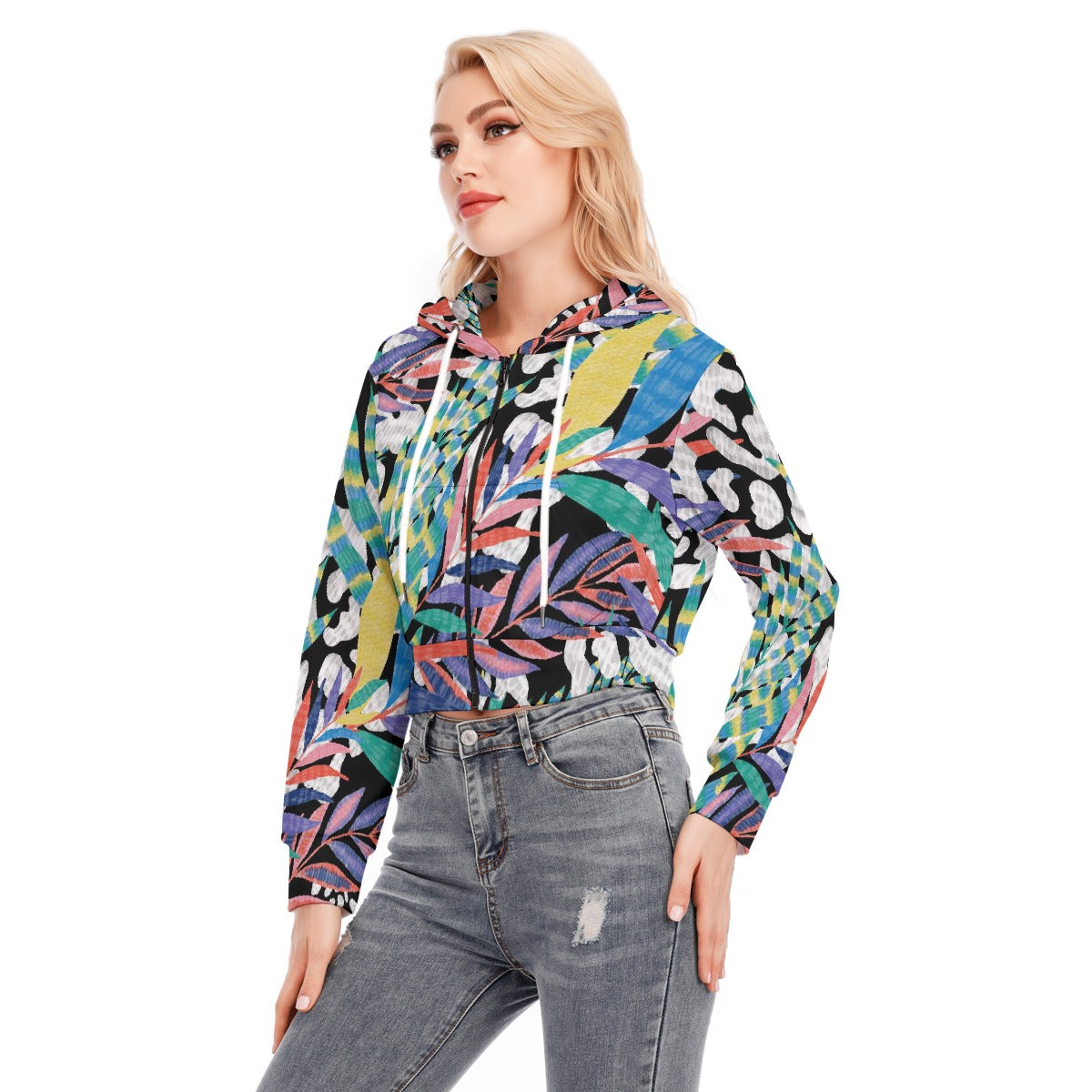 All-Over Print Women's Crop Top Hoodie With Zipper Closure