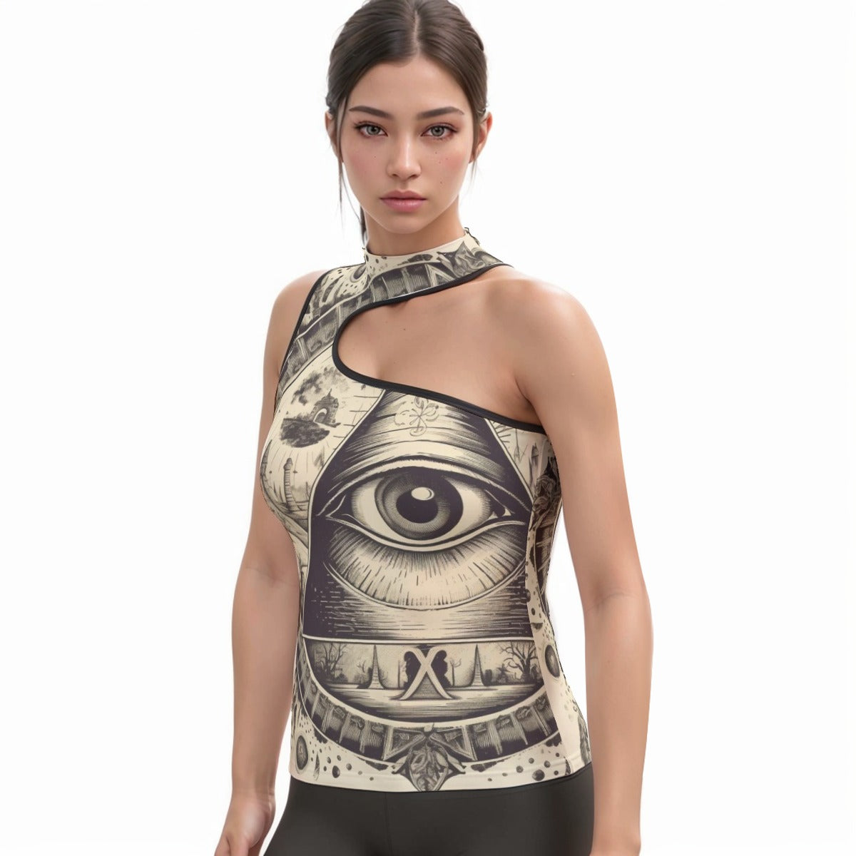 All-Over Print Women's Halter Sleeveless Asymmetrical Tank Top