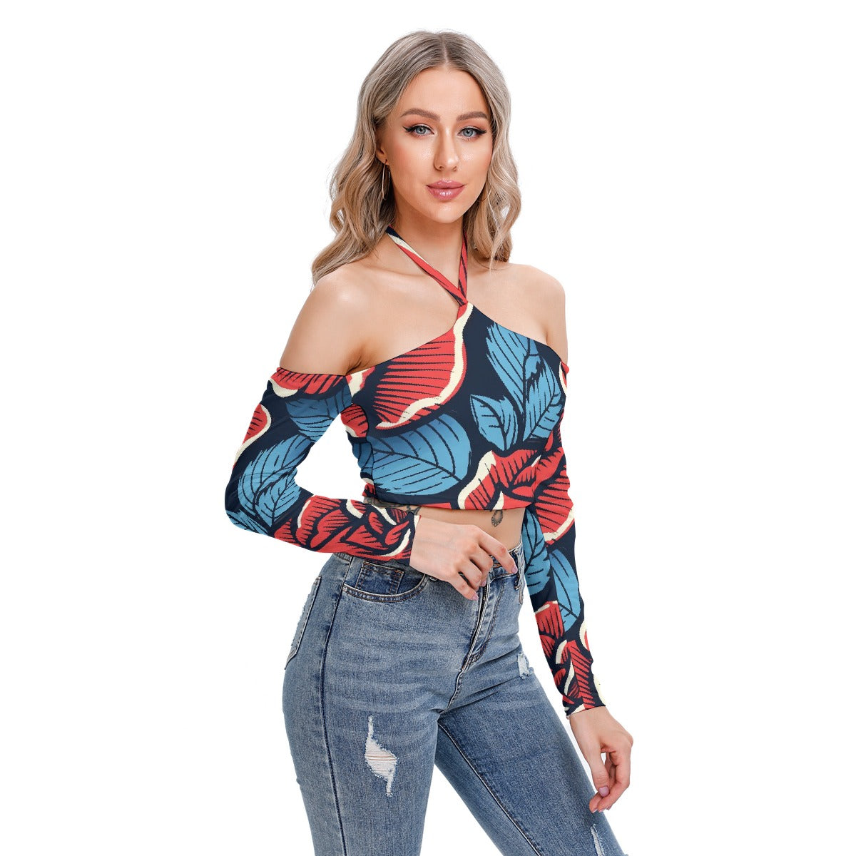 All-Over Print Women's Halter Lace-up Top