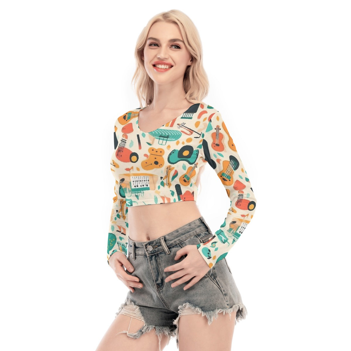 All-Over Print Women's Back Hollow T-shirt With Strap