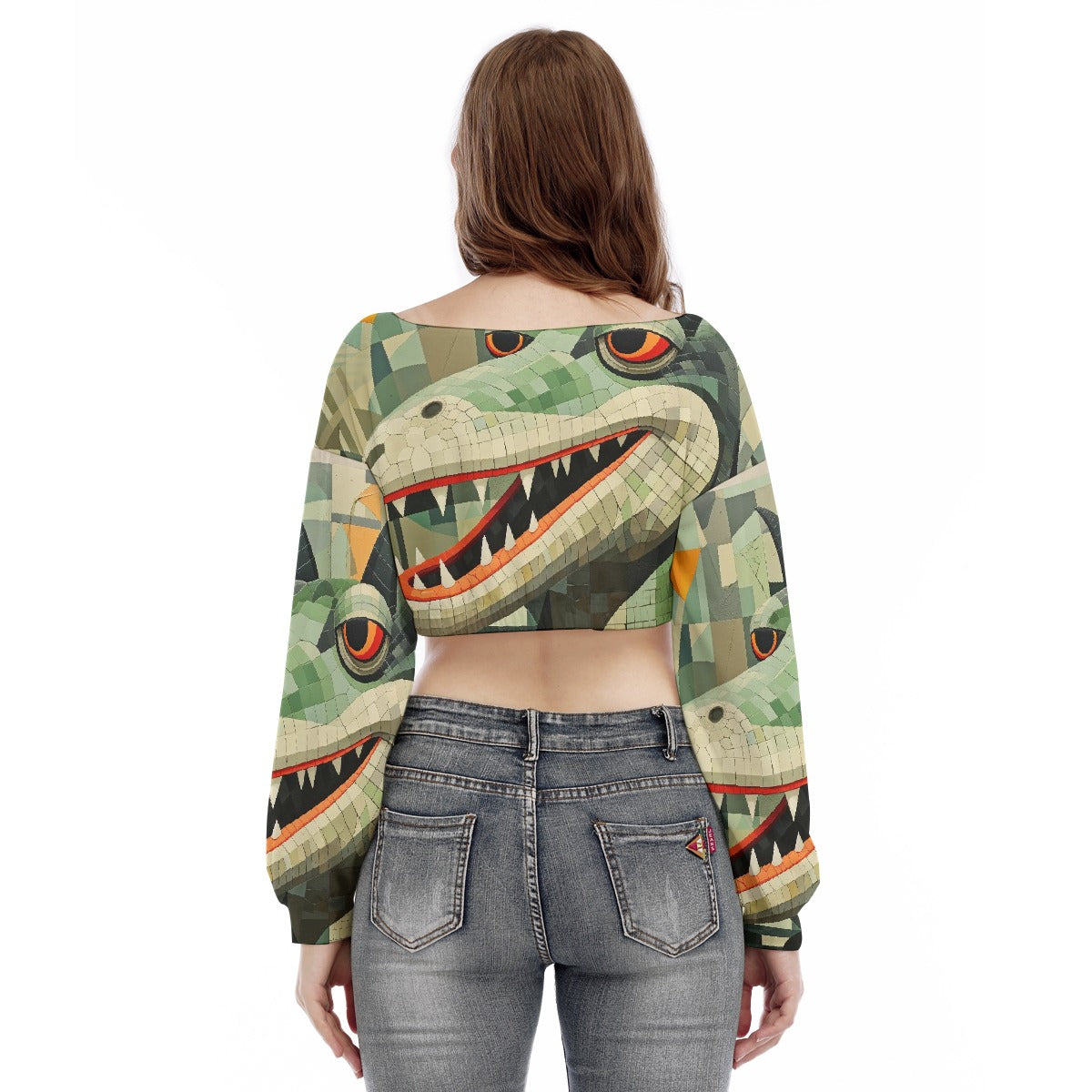 All-Over Print Women's V-neck Long Sleeve Cropped Sweatshirt