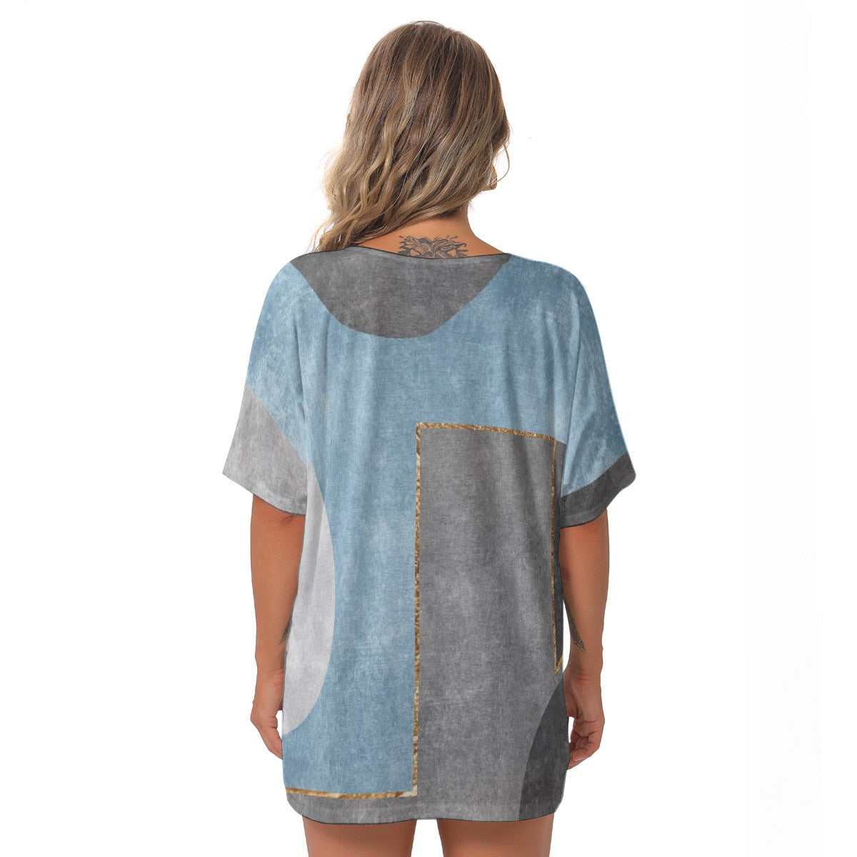 All-Over Print Women's Bat Sleeves V-Neck Blouse