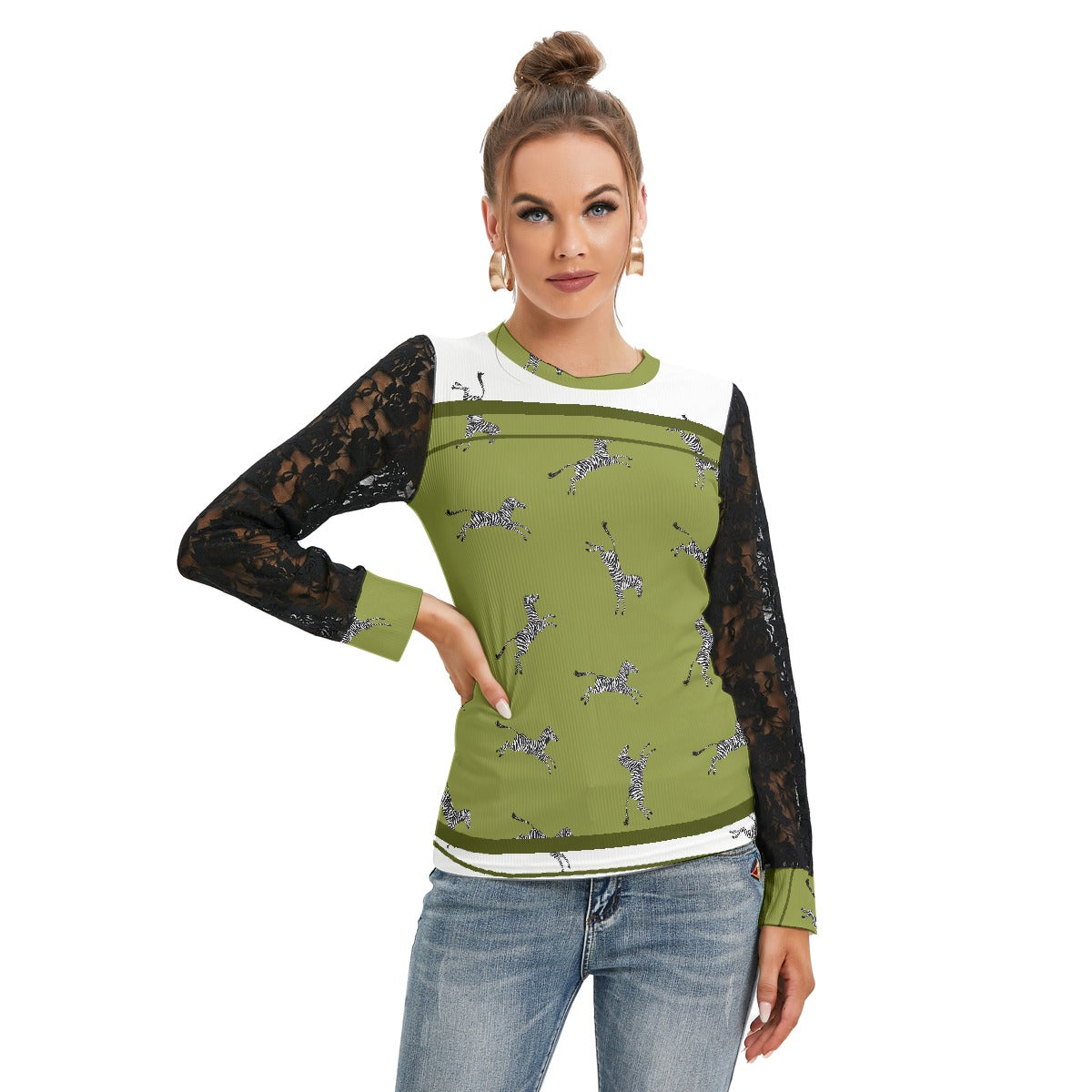 All-Over Print Women's T-shirt And Sleeve With Black Lace