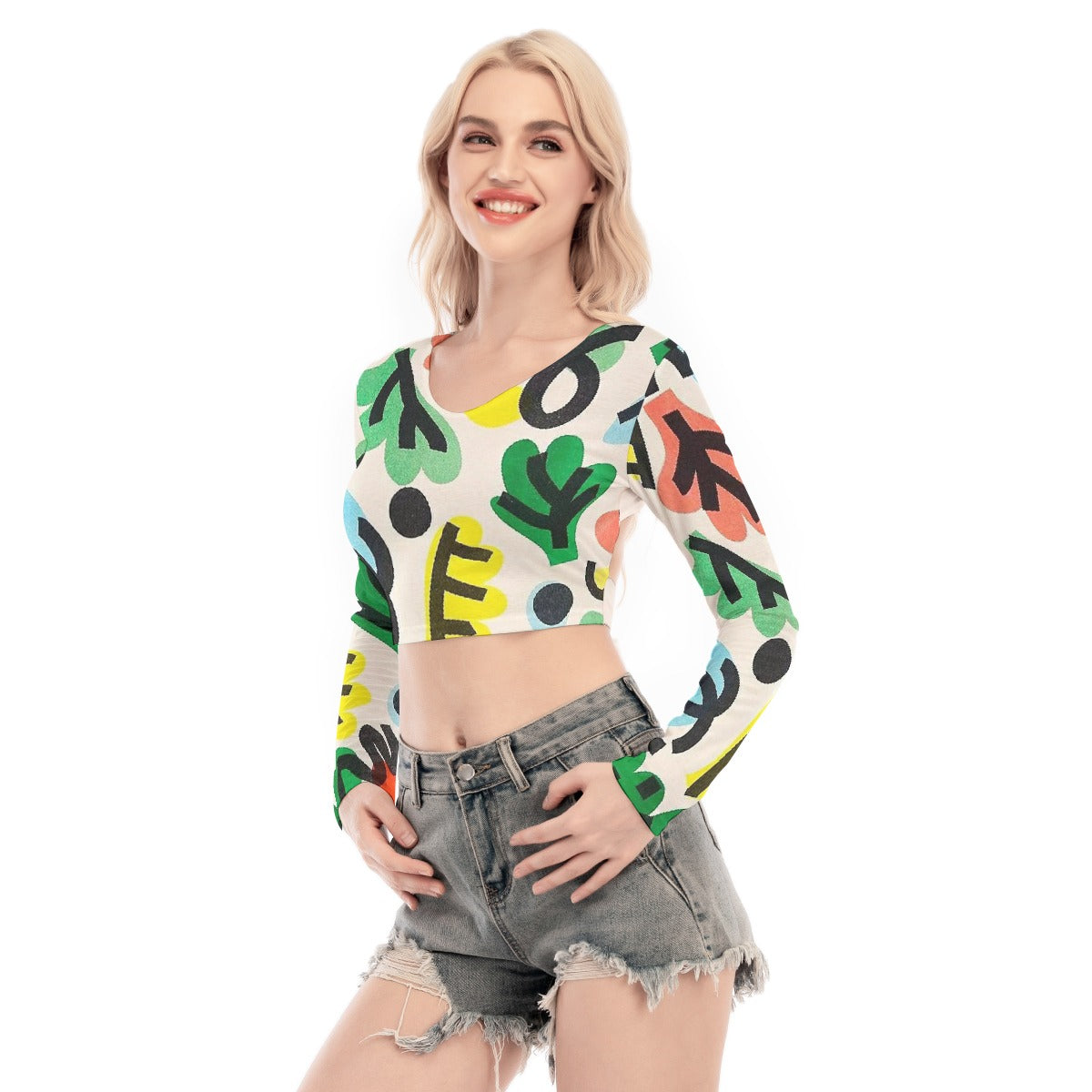 All-Over Print Women's Back Hollow T-shirt With Strap