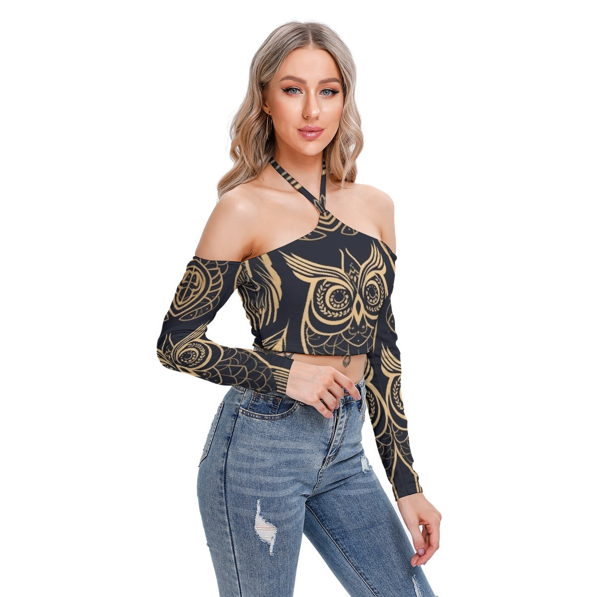 All-Over Print Women's Halter Lace-up Top