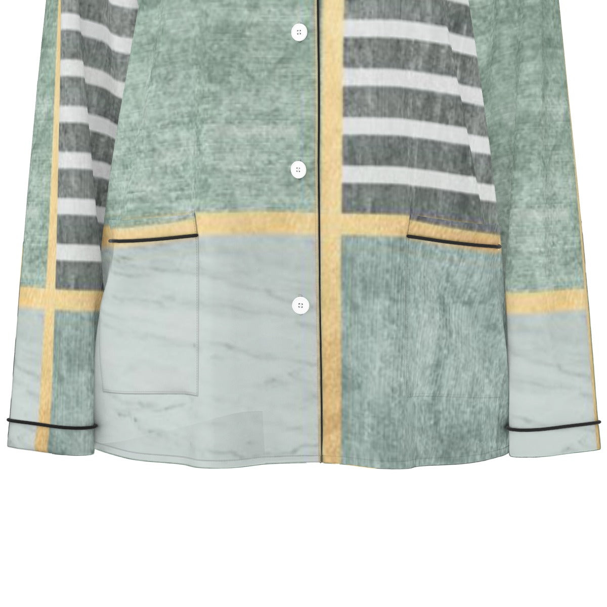 All-Over Print Women's Long Sleeve Pajama Set With Black Contrast Piping