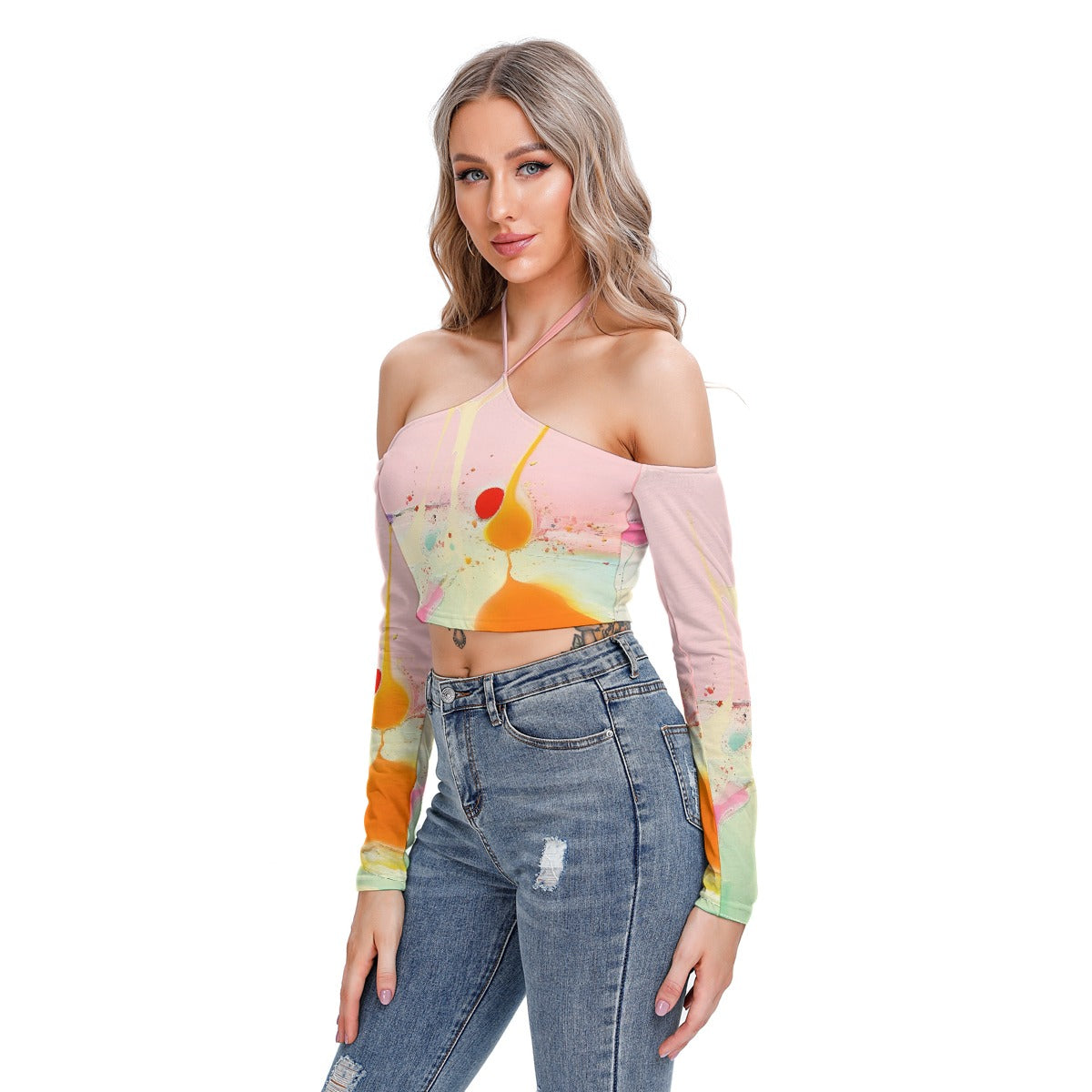 All-Over Print Women's Halter Lace-up Top