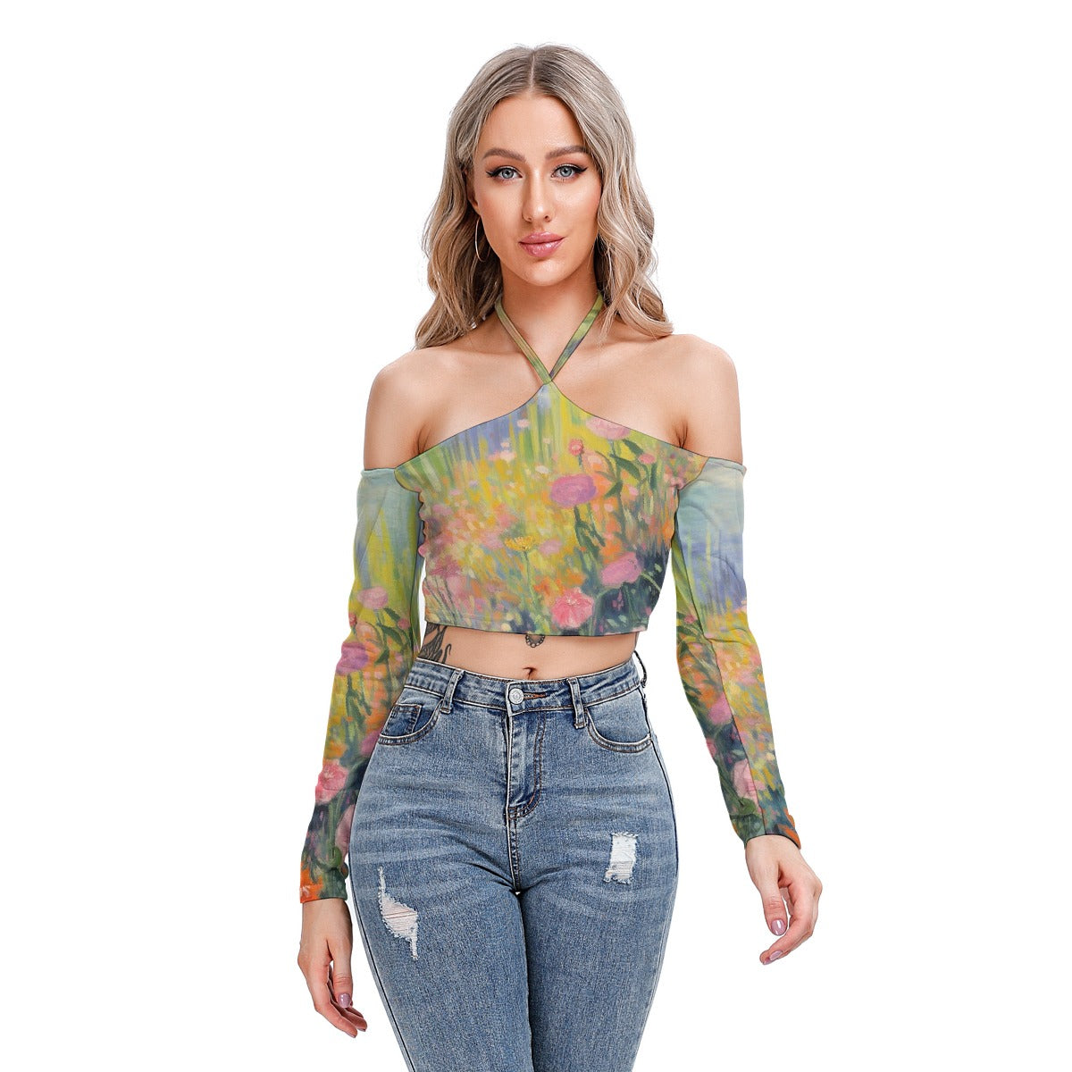 All-Over Print Women's Halter Lace-up Top