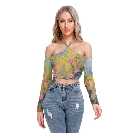 All-Over Print Women's Halter Lace-up Top