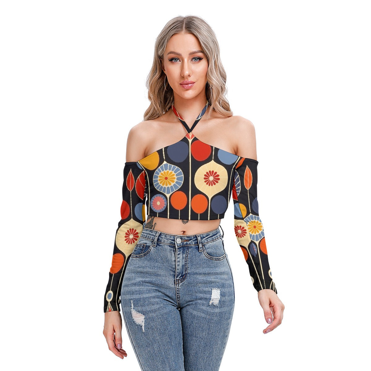All-Over Print Women's Halter Lace-up Top