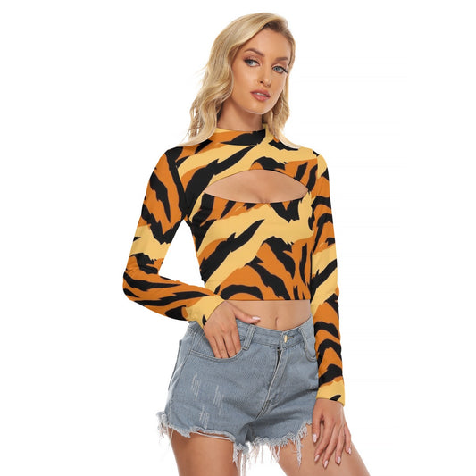 All-Over Print Women's Hollow Chest Keyhole Tight Crop Top