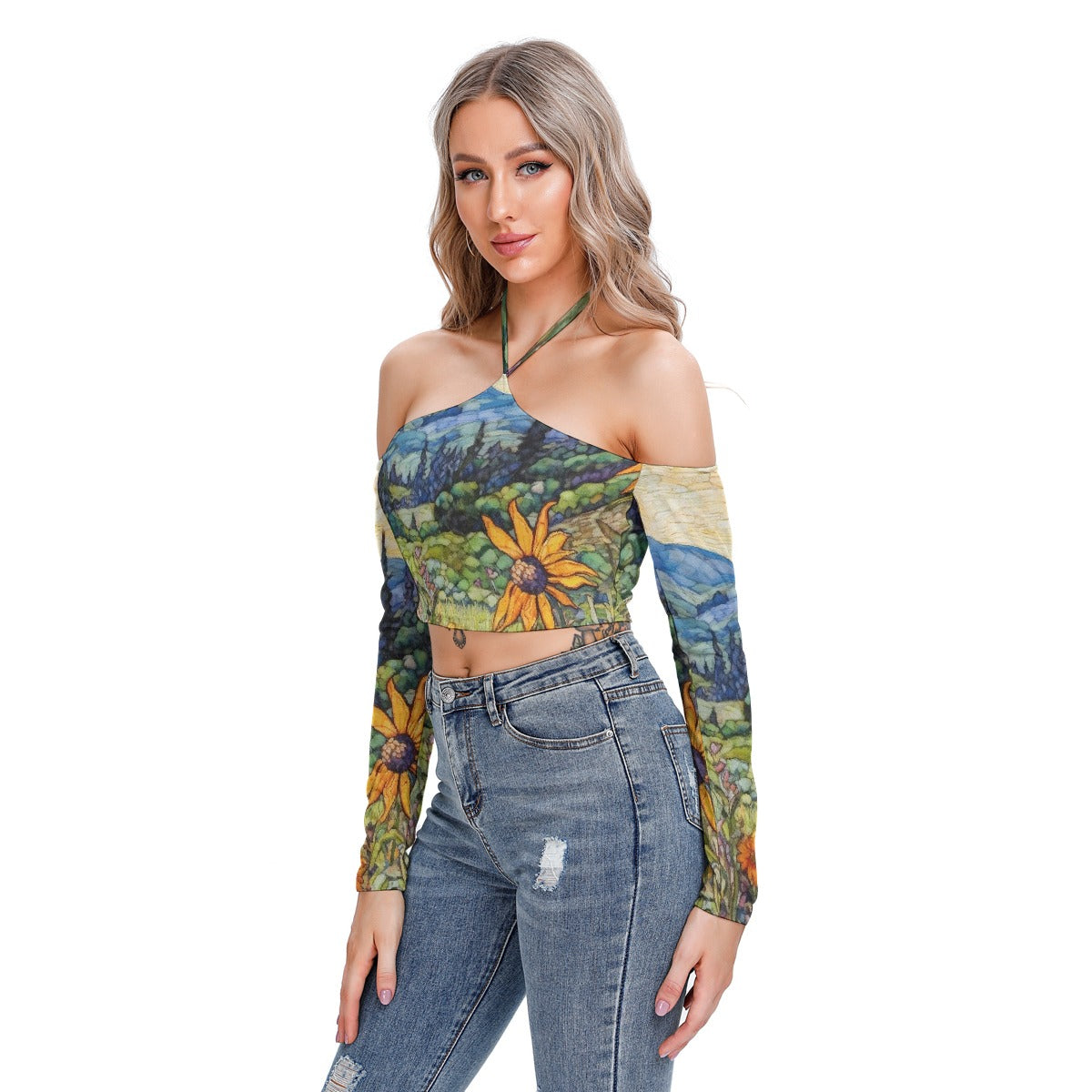 All-Over Print Women's Halter Lace-up Top
